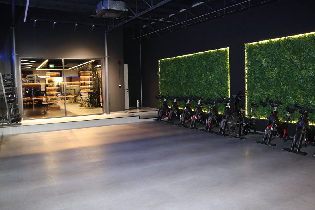 Studio with indoor cycling bikes